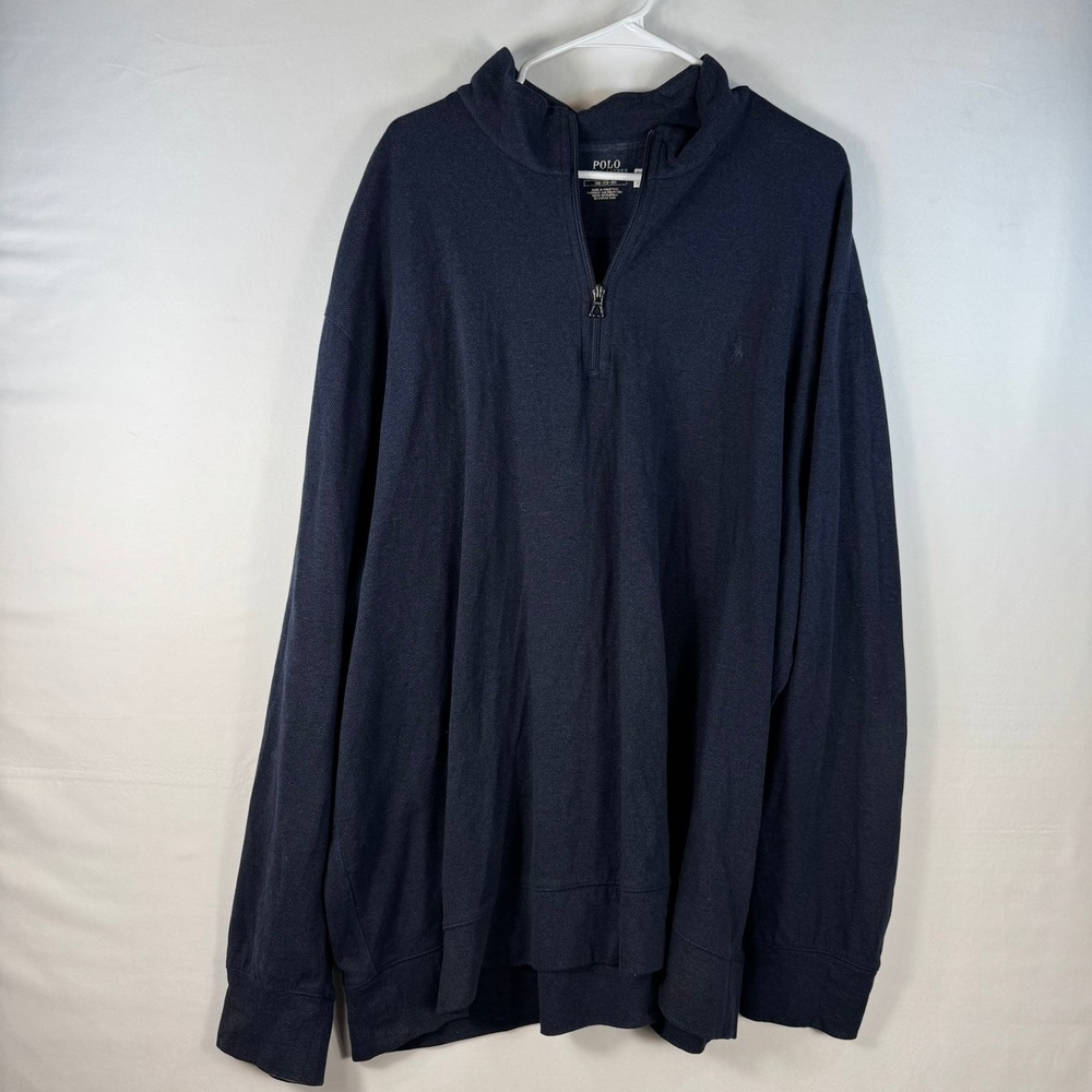 Polo Ralph Lauren Mens 3XB Navy Blue Herringbone Quarter Zip Pullover Sweater
